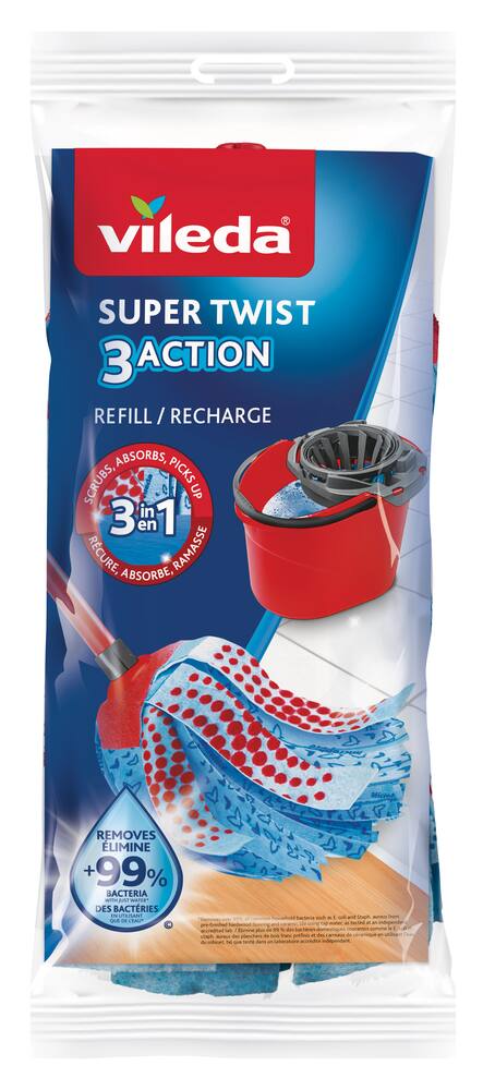 Vileda SuperTwist 3-Action XL Mop Refill, Reusable Mop Head Replacement