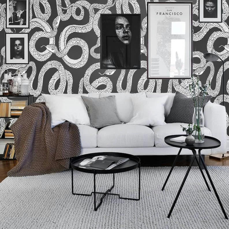 ANIMALI - Papier Peint Noir et Blanc Serpents 250x200 cm