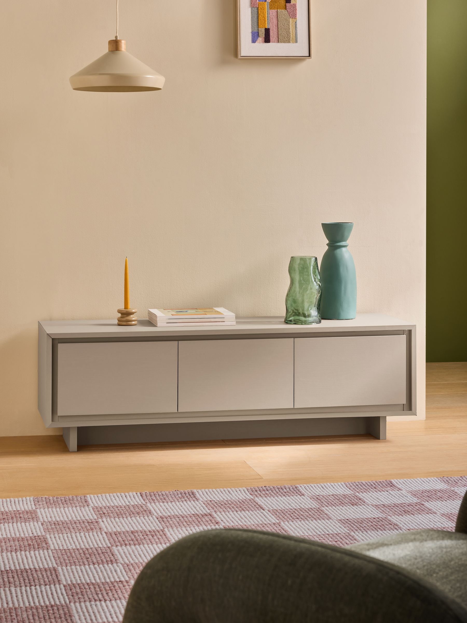 Kaci Wide Up to 50 Inch TV Unit in Natural Greige Wood Effect