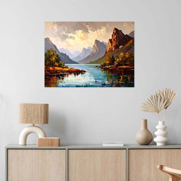 Naklejka na ścianę do salonu Feeby Rzeka Drzewa Krajobraz górski 30x20
