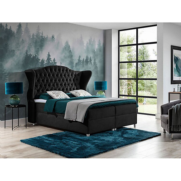 Lit continental Baltimore 145, Continental, Noir, Tissu, Disponible
