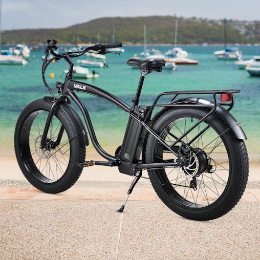 NNEMB Electric Fat Tyre Cruiser Bike, eBike with Throttle, Matte Black