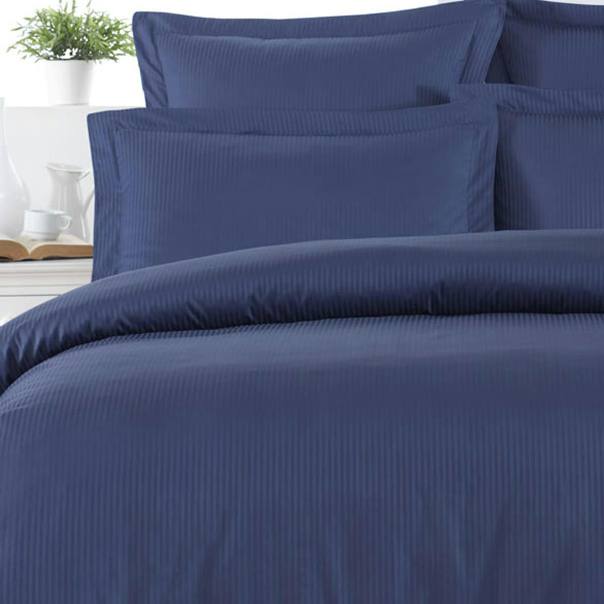 VERSAILLES - Drap housse uni en satin de coton 120 fils bo marine 160x200 cm