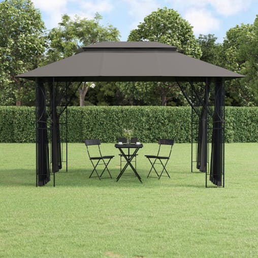 NNEVL Gazebo with Sidewalls Anthracite 400x300x270 cm Steel