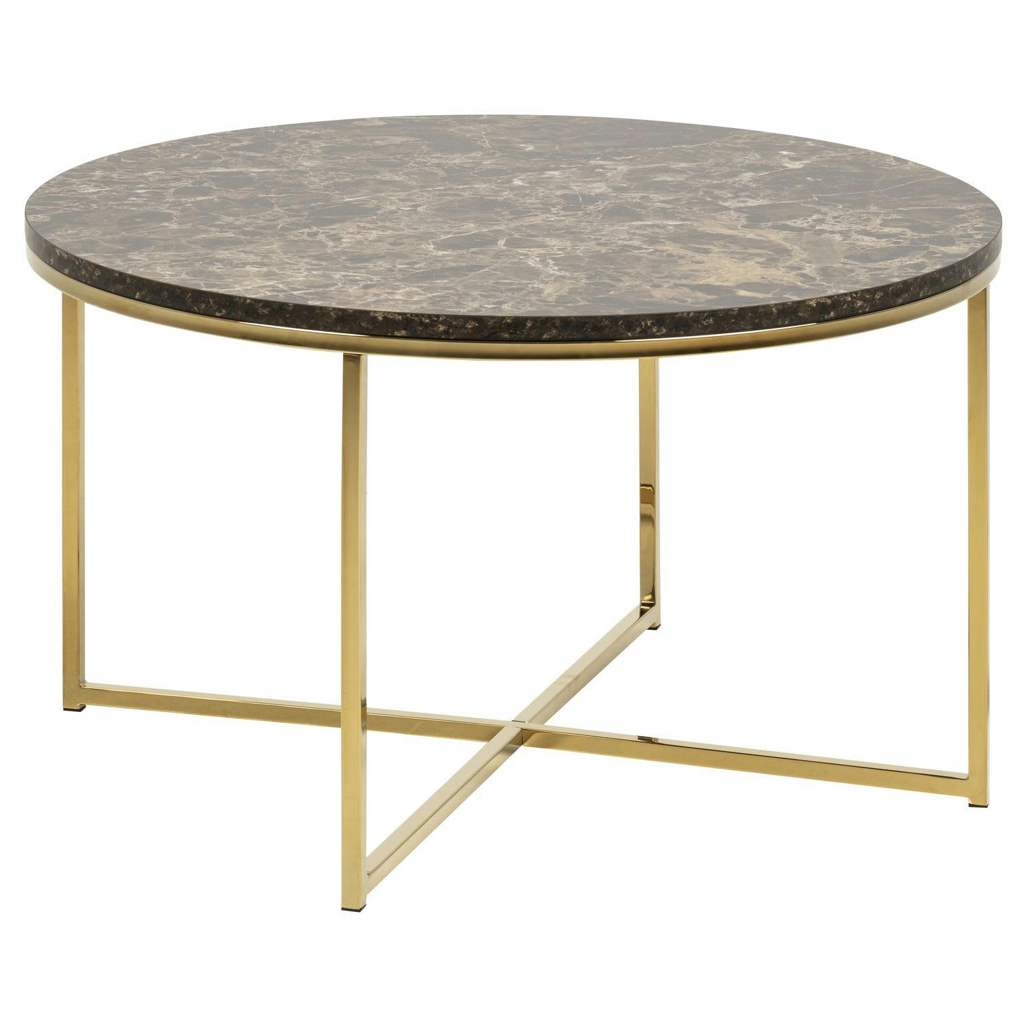 ALYSÉ - Table basse ronde effet marbre en bois et métal marron