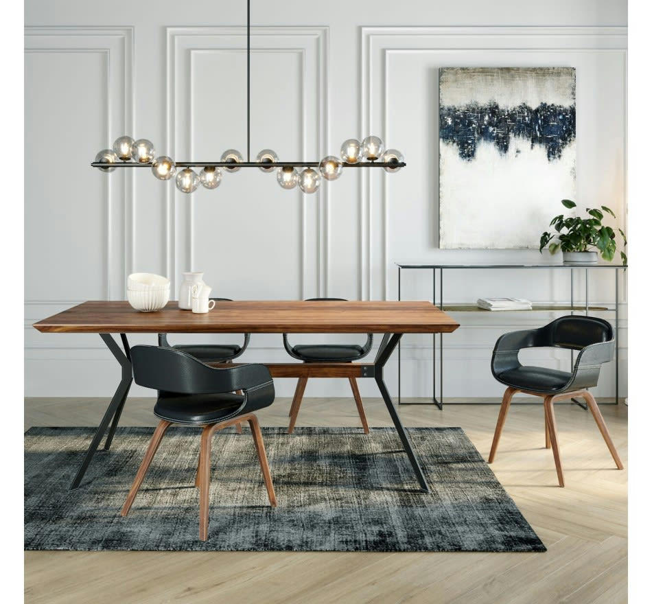 DOWNTOWN - Table à manger 10 personnes en noyer massif et acier L220