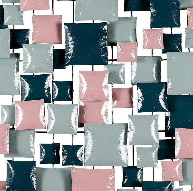 BIG-BEL - Décoration murale en métal, square rose bleu gris 70x70