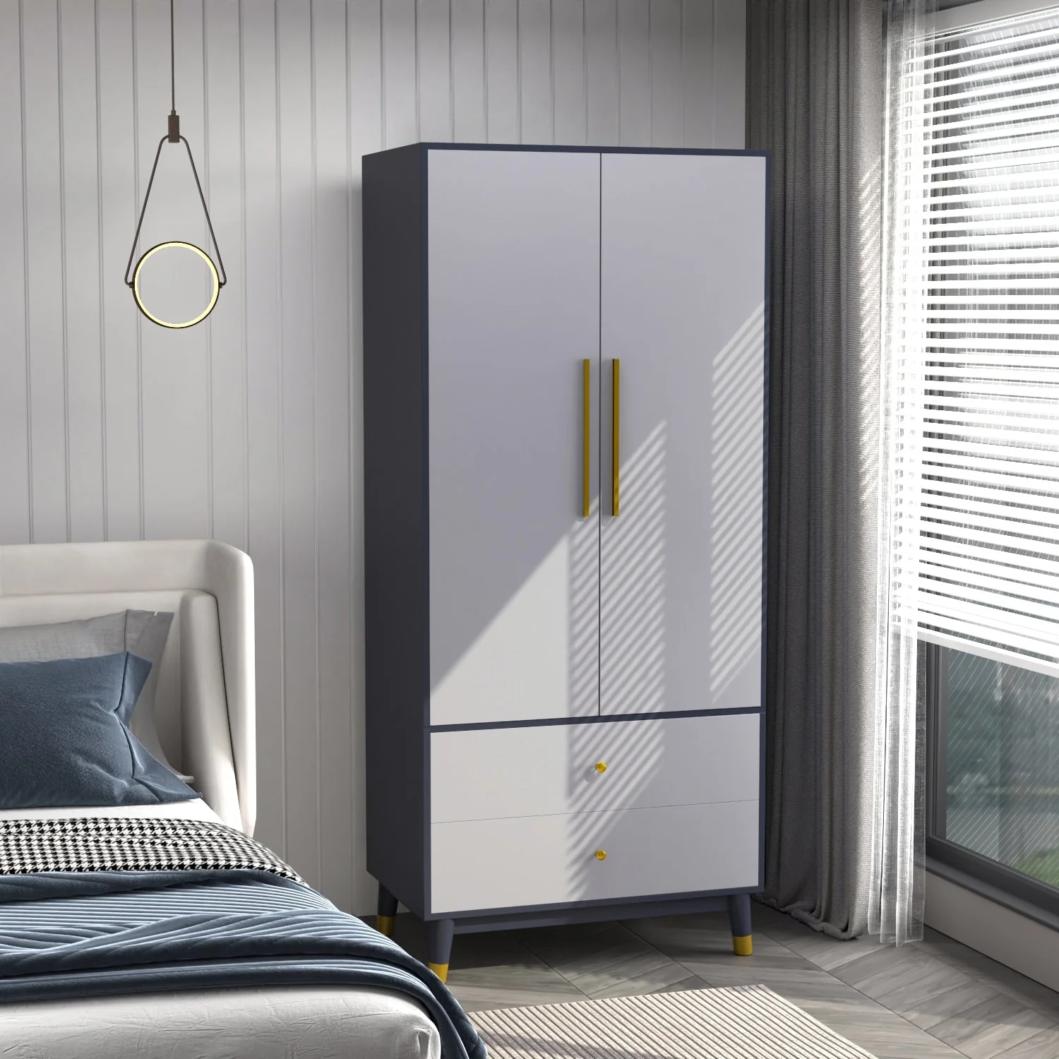 31.5Wx70.9H Armoire Wardrobe Storage Cabinet Closet Hanging Drawers