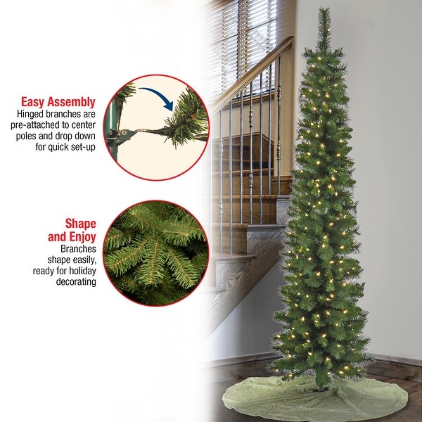6 ft. Pre-Lit Nooksack Fir Pencil Slim Tree with LED Lights - 6 ft