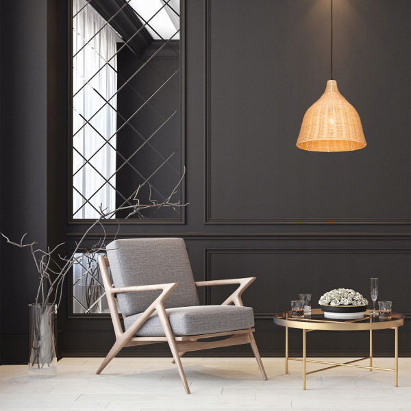 Lampa Sufitowa Wisząca Bambus BOHO Rattan Drewno Loft