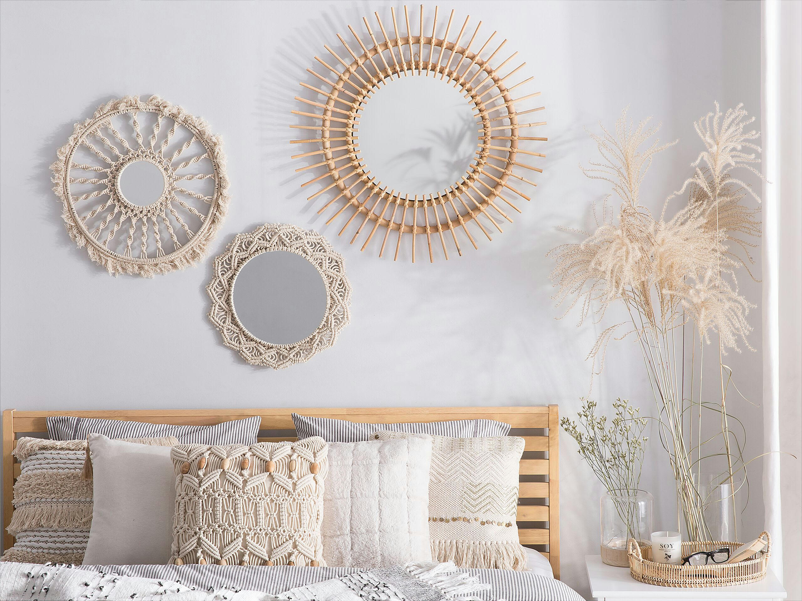 STENEN - Miroir en rotin beige 76x76