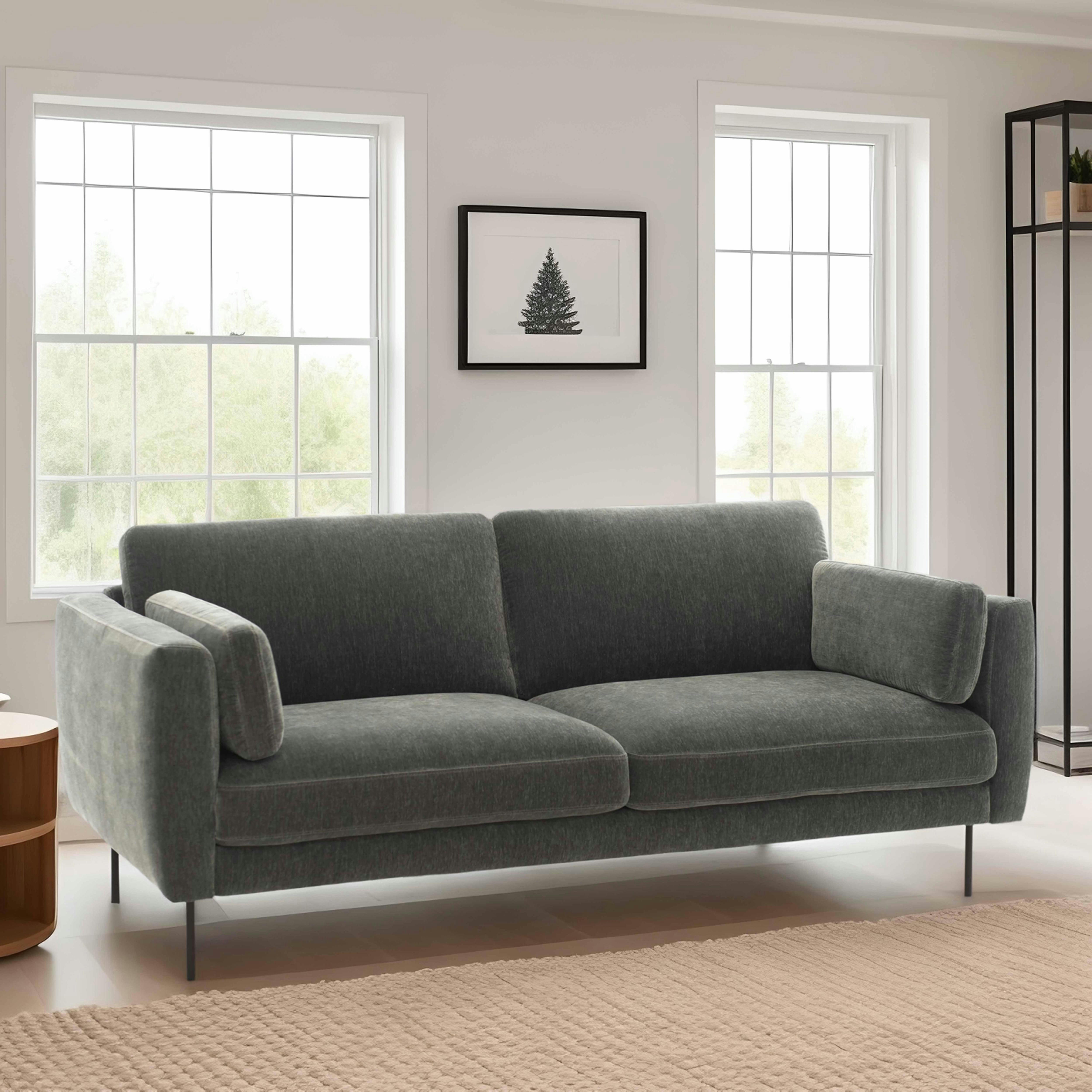 LARS - Canapé en velours 3 places vert gris