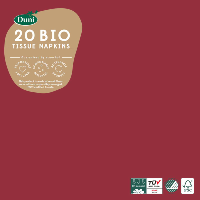 Serviette en tissu Bio 3 plis bordeaux 33 x 33 cm 20 pièces DUNI