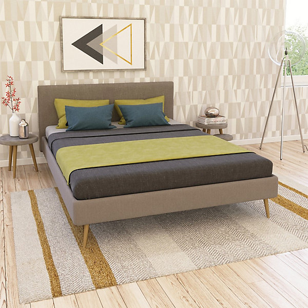 Lit 2 places 140x190cm Beige FIONI inclus sommier et tête de lit