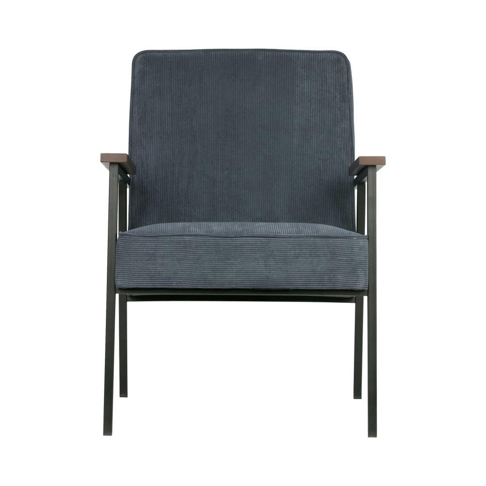 SALLY - Fauteuil en velours côtelé et métal bleu denim