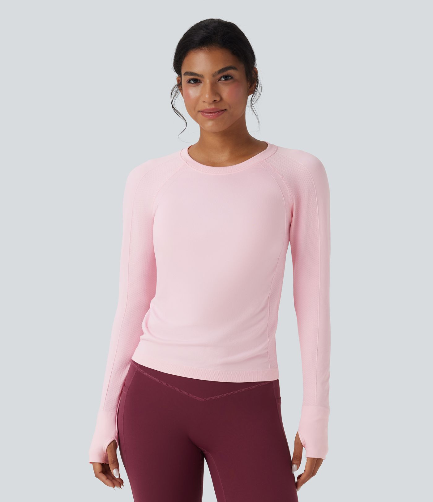 Haut de sport yoga manches raglan longues avec passants pouces sans couture OneForm Seamless Flow