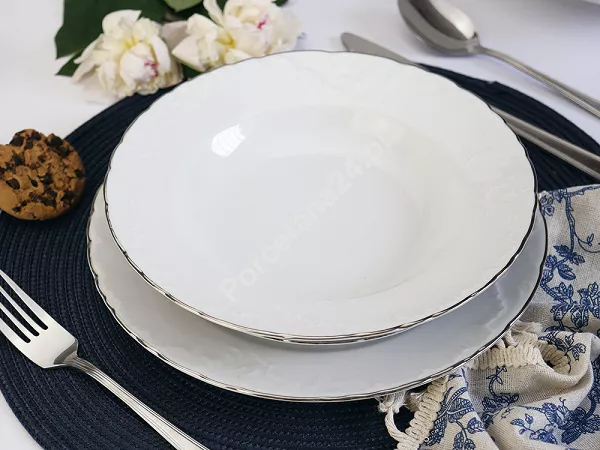 Serwis obiadowy na 12 osób (43 el.) Ćmielów - Rococo 3605 PLATYNOWA LINIA