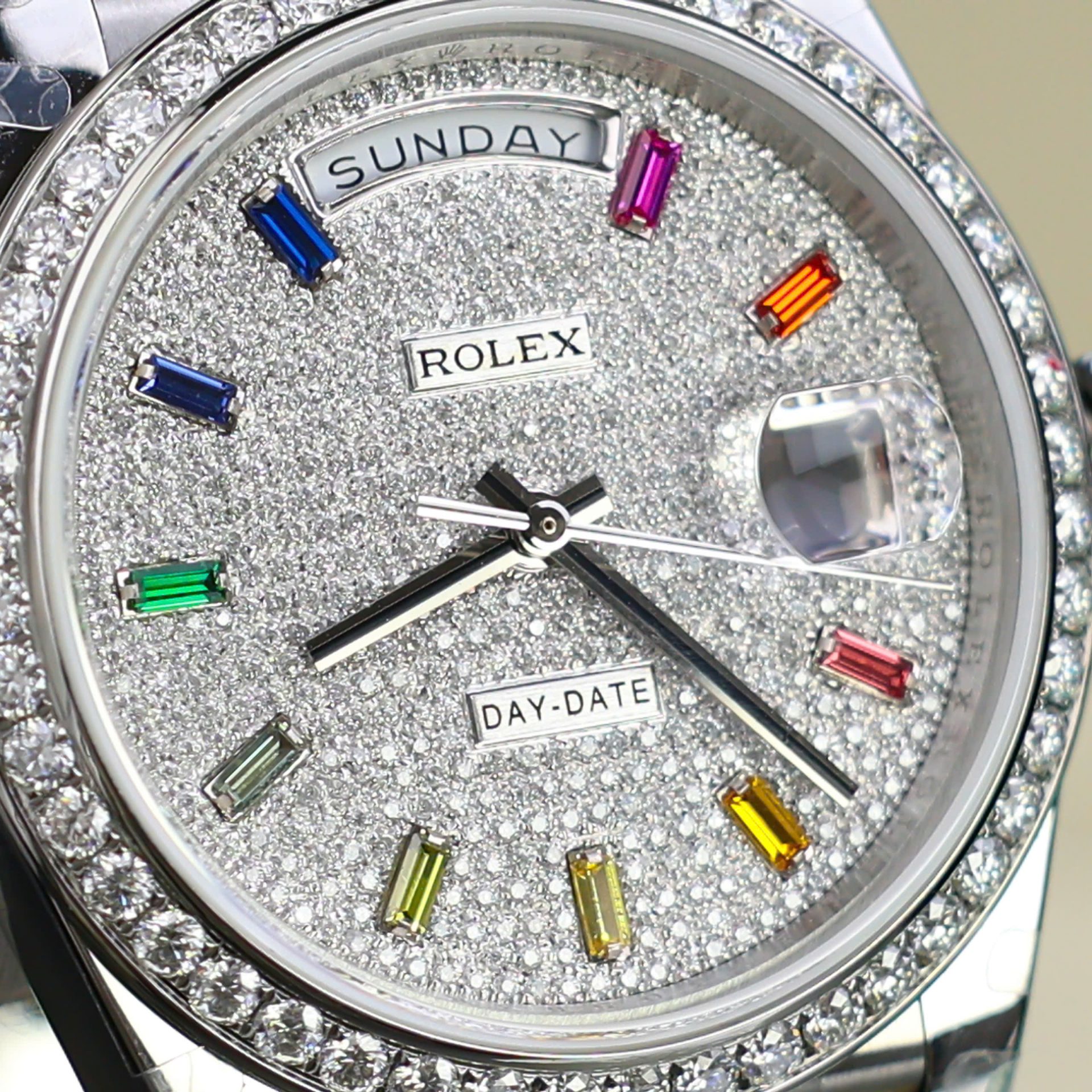 Rolex Day-Date 904L Steel Rainbow Pave Diamond Dial 40mm Super Clone