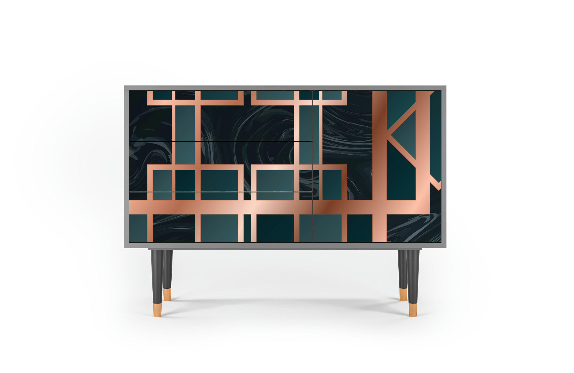 EMERALD METRO - Buffet  bleu-vert 3 tiroirs et 1 porte L 115 cm