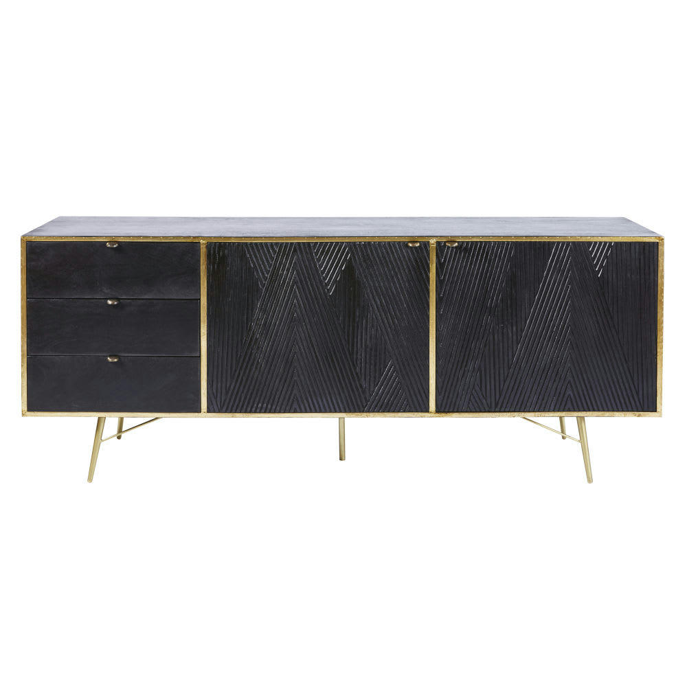 Jagger - Buffet enfilade 2 portes 3 tiroirs en manguier massif noir