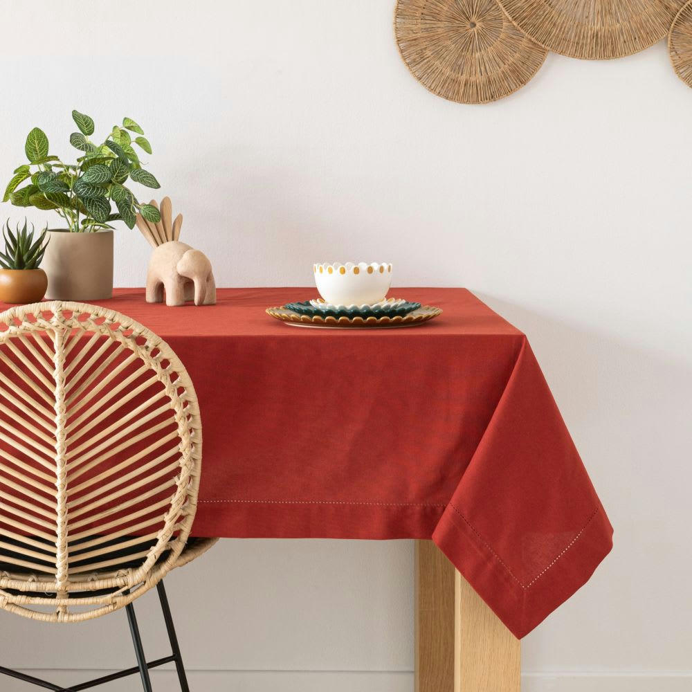 - Nappe en coton biologique rouge brique 150x250
