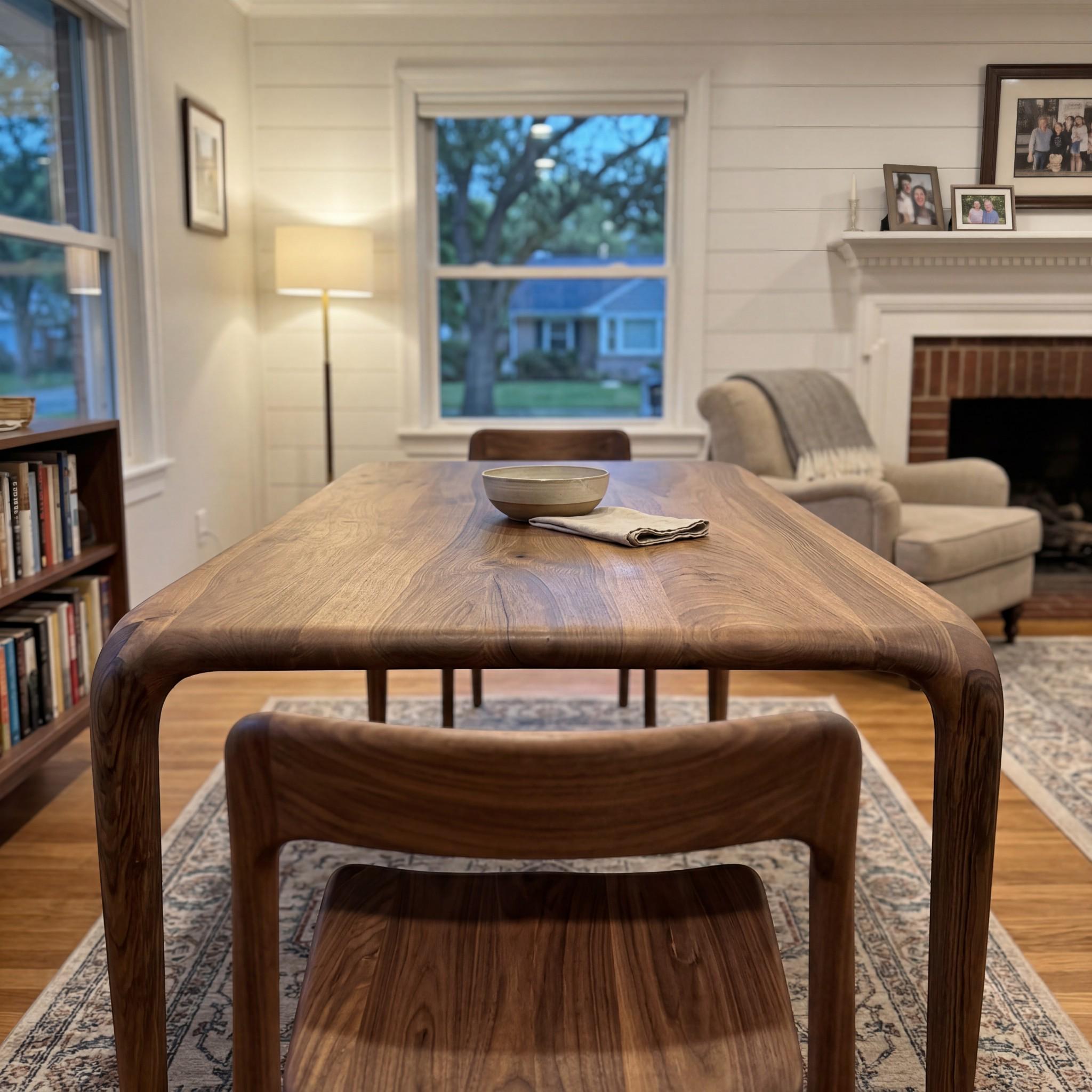 Walnut Dining Table, Solid Wood, Mid Century Modern Style, Rectangular Kitchen Table