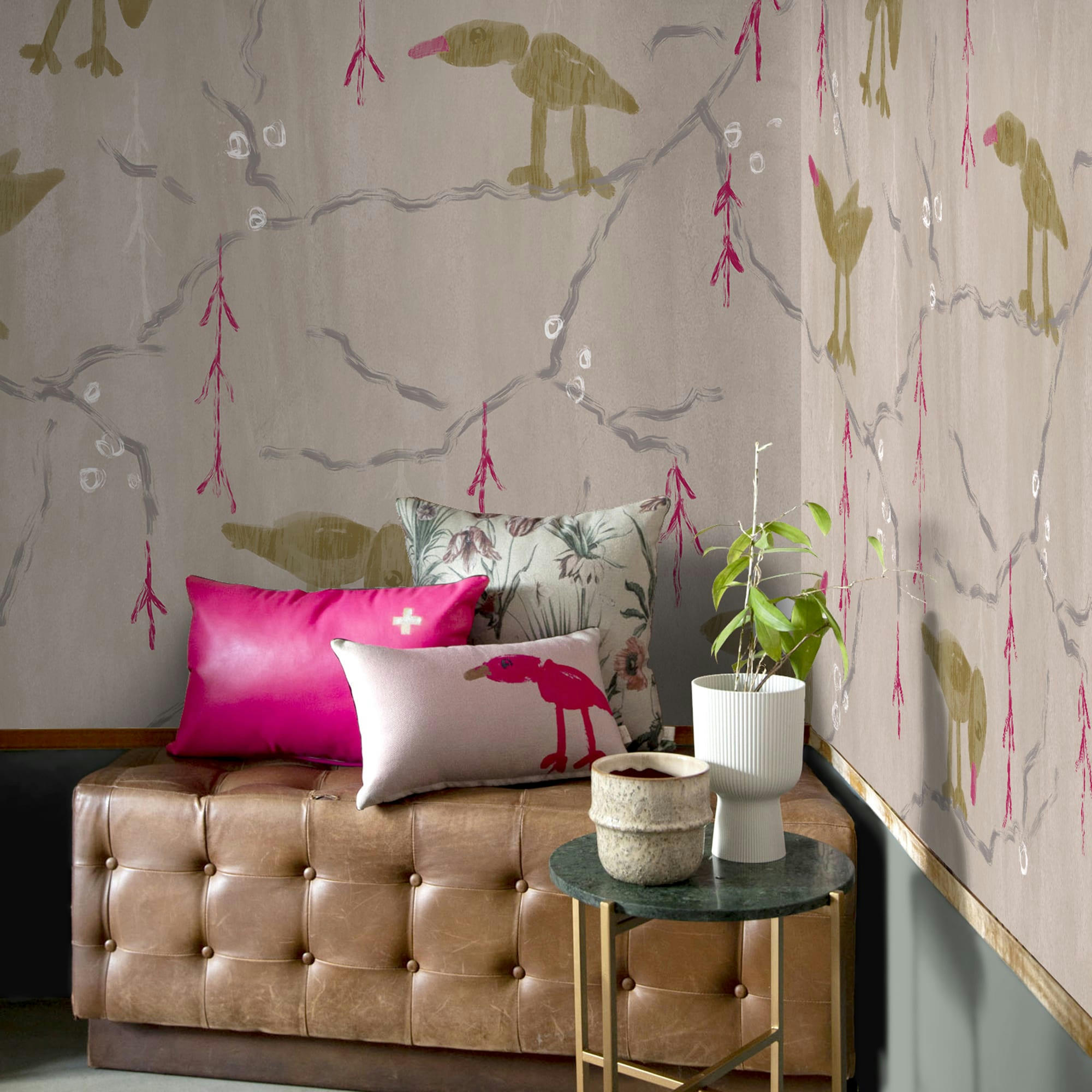 - fresque panoramique oiseau bobbie rose 280x300cm