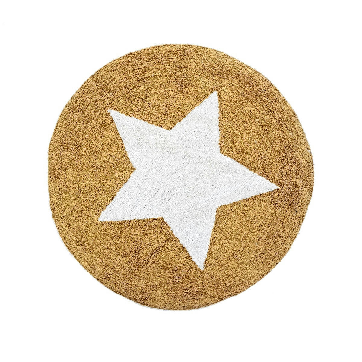 CIRCUS - Tapis enfant rond coton tufté jaune et blanc 80x80cm