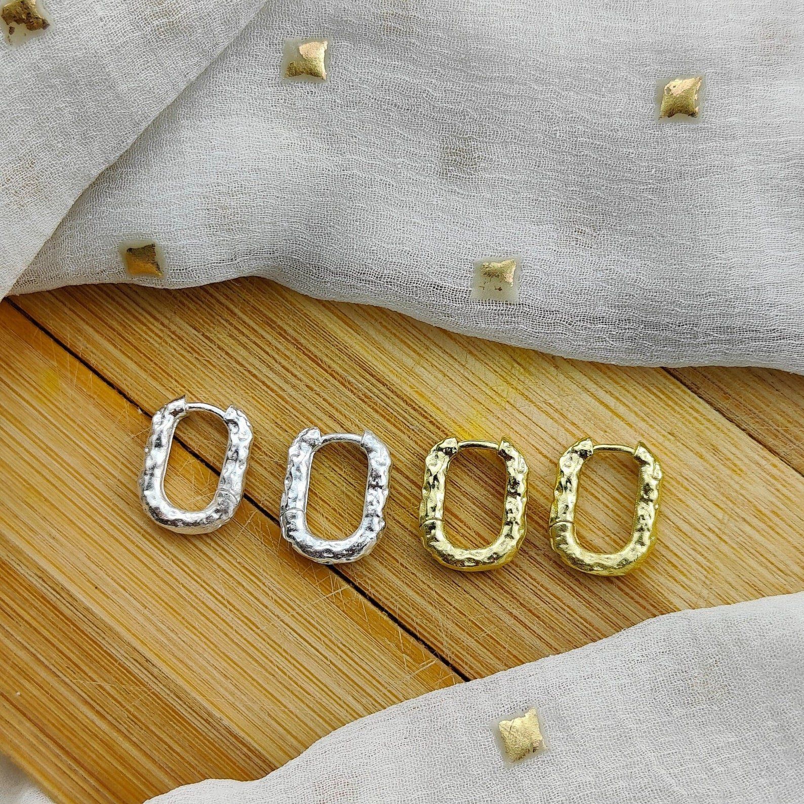 The Colourful Aura Sterling Silver U Shape Square Foil Hoop Earrings