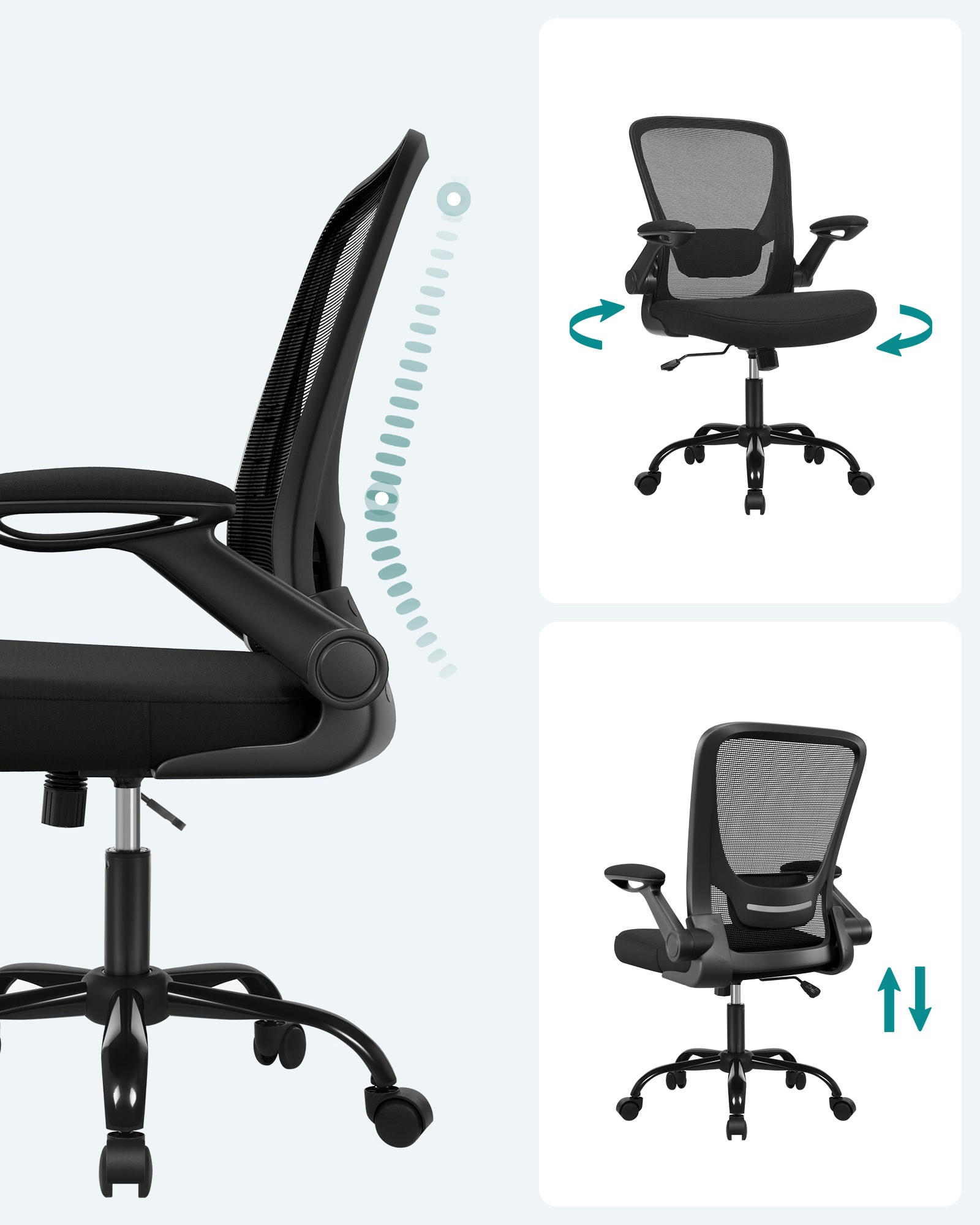 - Chaise de bureau ergonomique toile respirante noir