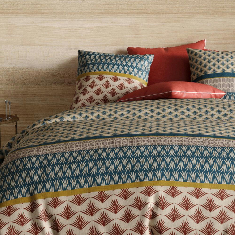 - Parure de lit 1 place réversible percale de coton à motifs 140x200 cm