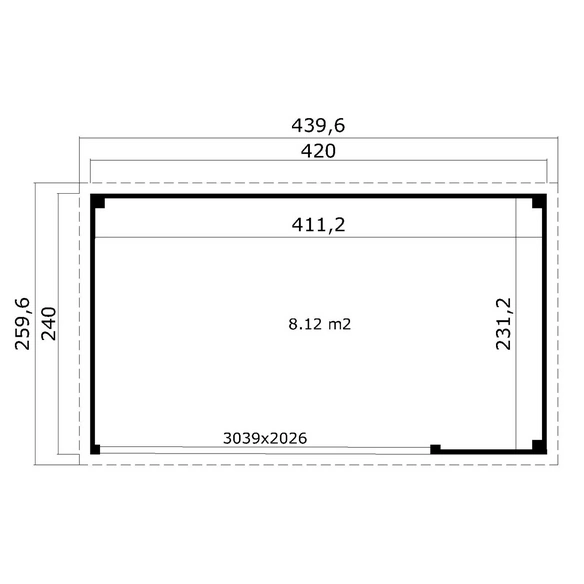 Gartenhaus »Austin«, BxHxT: 439,6 x 239,4 x 259,6 cm, (Außenmaß inkl. Dachüberstand), lichtgrau