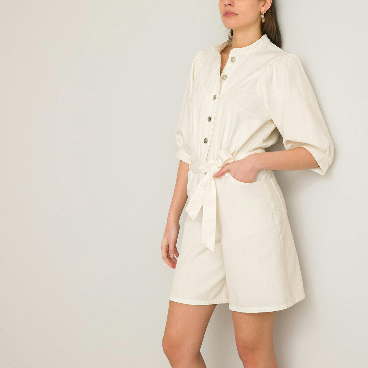 Combi-short manches courtes ballon en denim