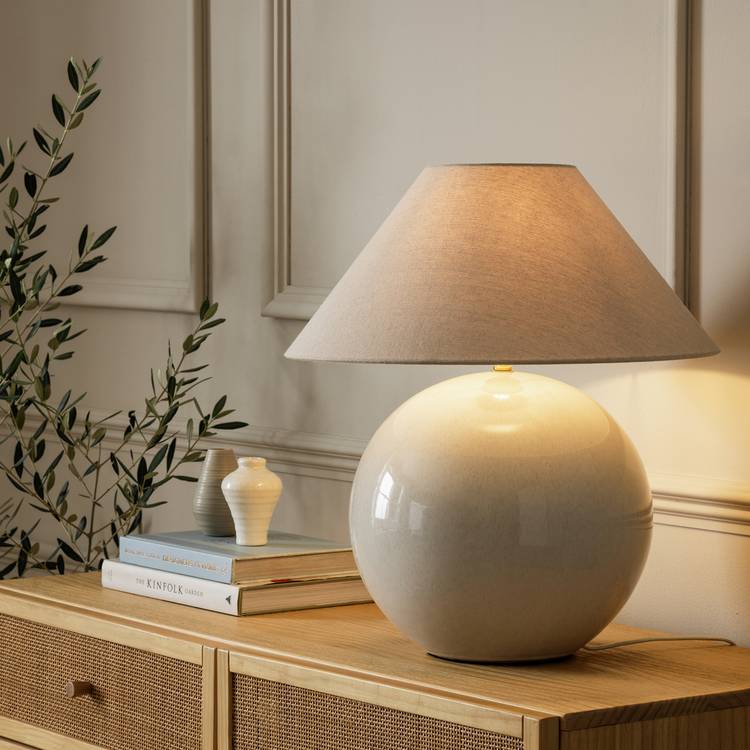 Habitat Circle 51cm Ceramic Table Lamp - Cream