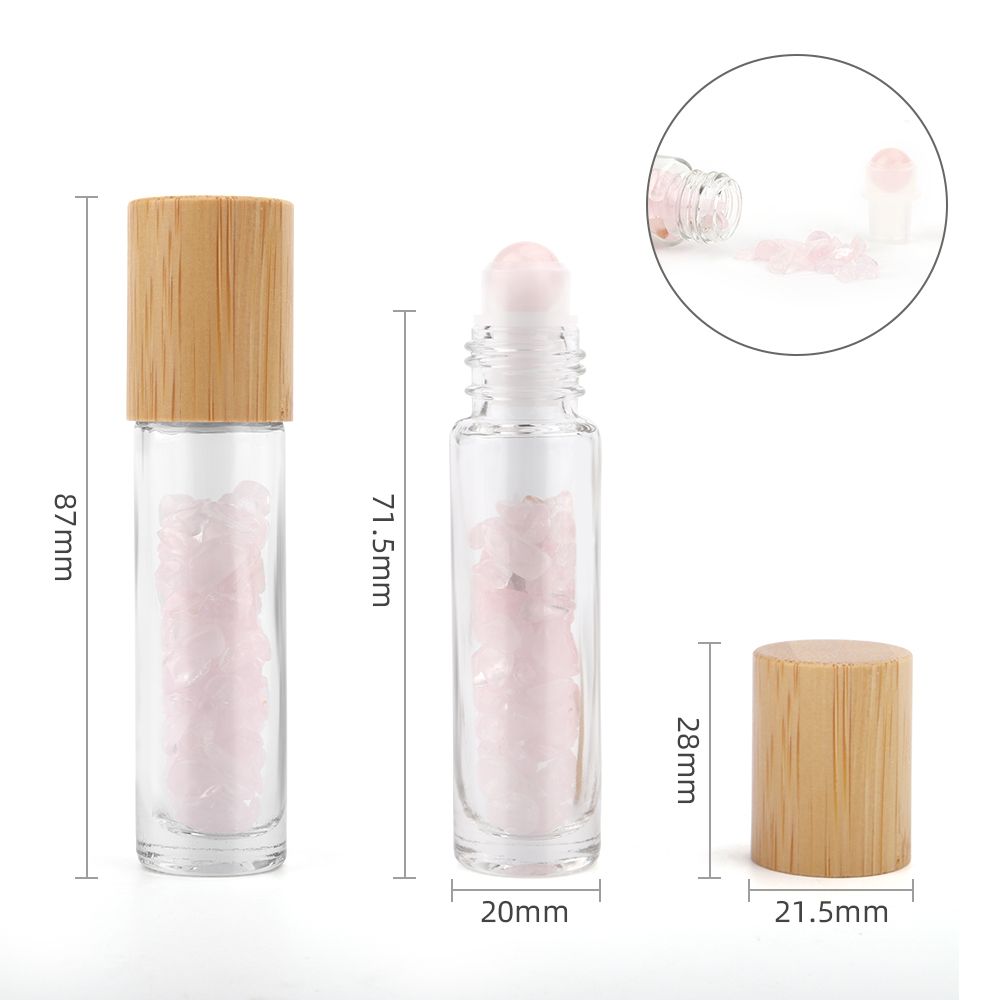 KDMD Gemstone Essential Oil Roller Bottle - Rose Quartz - Wooden Cap