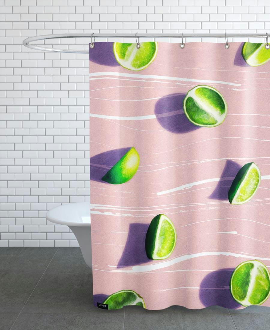 FRUIT 10 - Rideau de douche en polyester en rose & vert 150x200