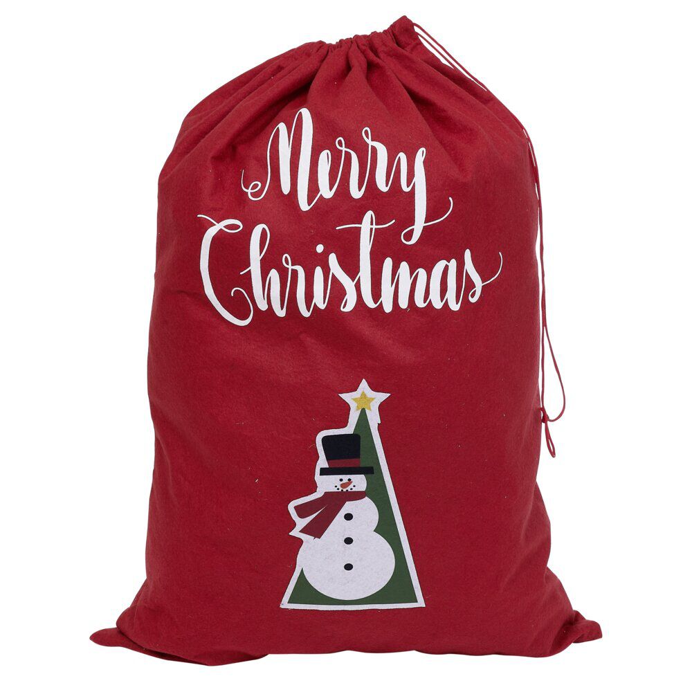 Sac cadeau hotte en feutrine rouge motif No&euml;l