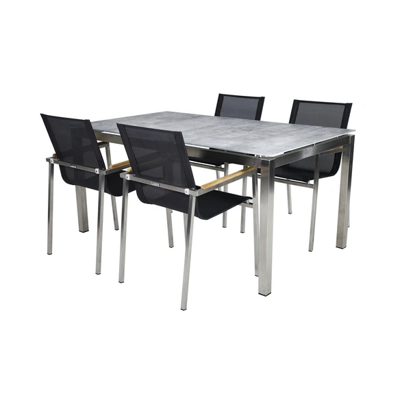 Diningset »Sydney«, silberfarben/grau/holzfarben, Metall, 4 Sitzplätze