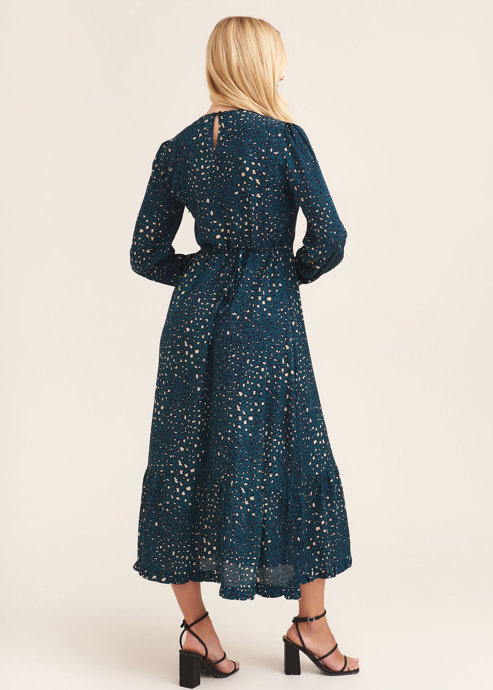 Gini London Green Animal Print Long Sleeve Midaxi Dress