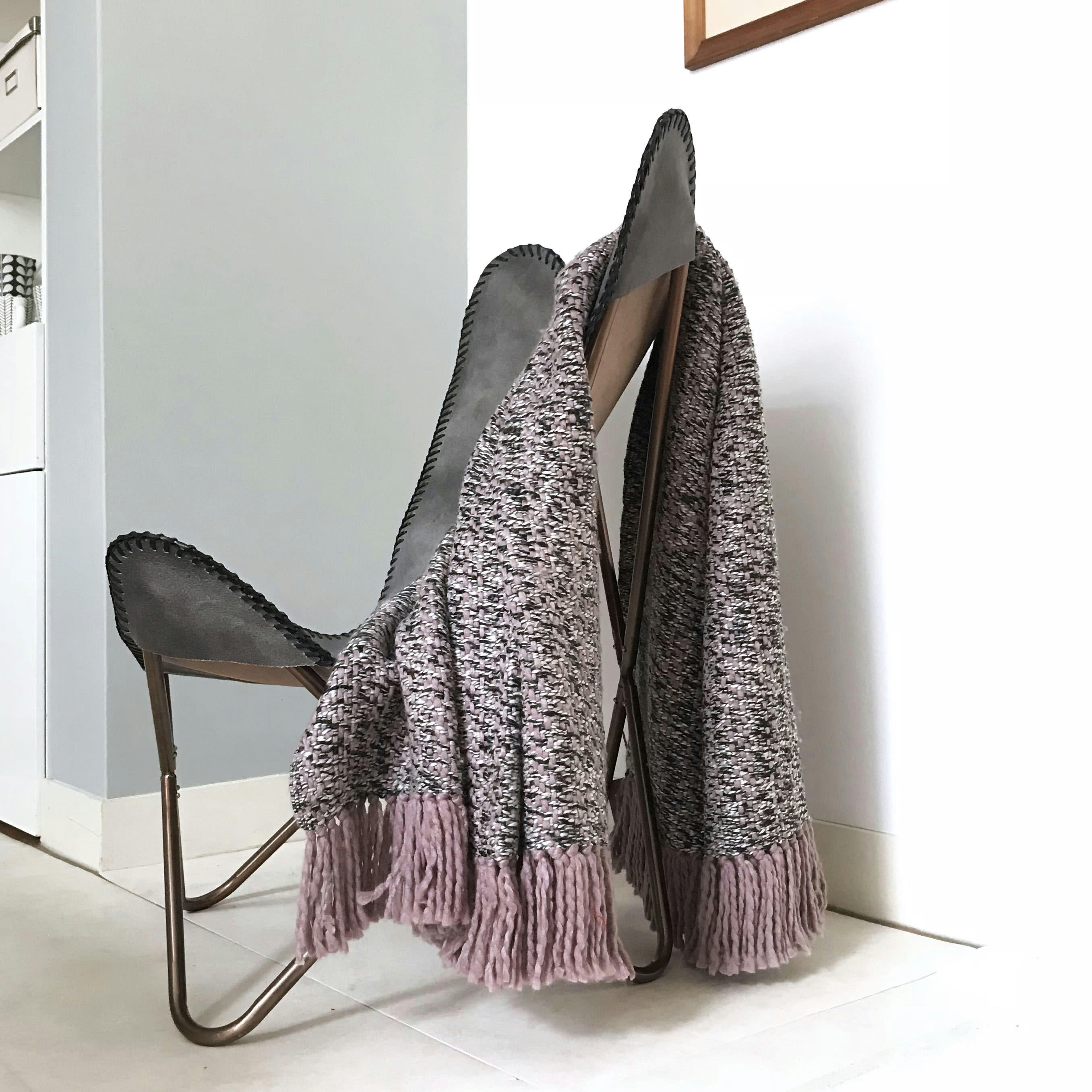 SOLID - Plaid tissé bicolore rose et mauve 125x150