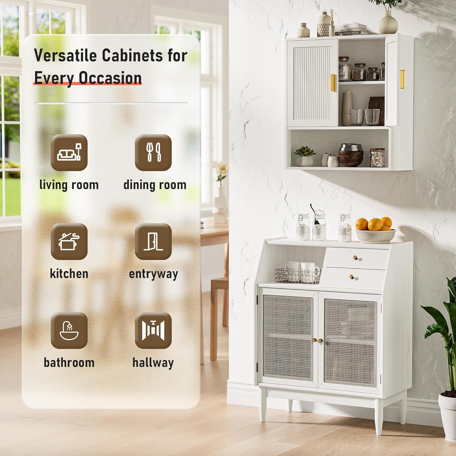 INNOD Bathroom Wall Cabinet, Wall-Mounted Medicine Cabinet with Adjustable Wood Shelf & Doors, Floating Bathroom Cabinet Over Toilet for Laundry Room & Kitchen & Living Room (White)