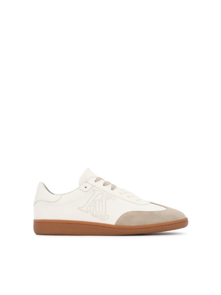 Men's sneakers in white leather and beige suede