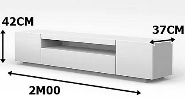 MEUBLE TV BLANC LAQUE 2M00 AVEC 3 ESPACES DE RANGEMENT FERMES ET UNE NICHE OUVERTE - KIMI