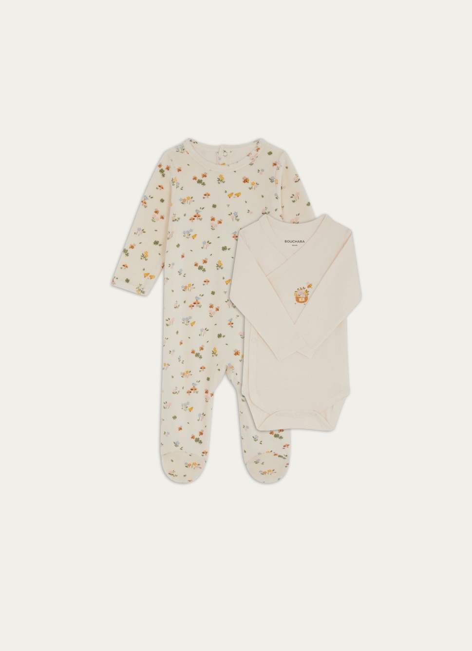 SET GRENOUILLÈRE ET BODY IMPRIMÉ EGLANTINE ECRU