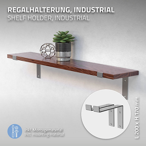 Lot de 2 Equerres d'Etagere murale support robuste en métal gris