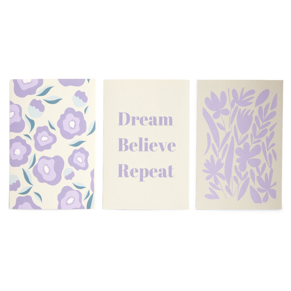 Lot de 3 affiches papier violet et beige 10x15cm