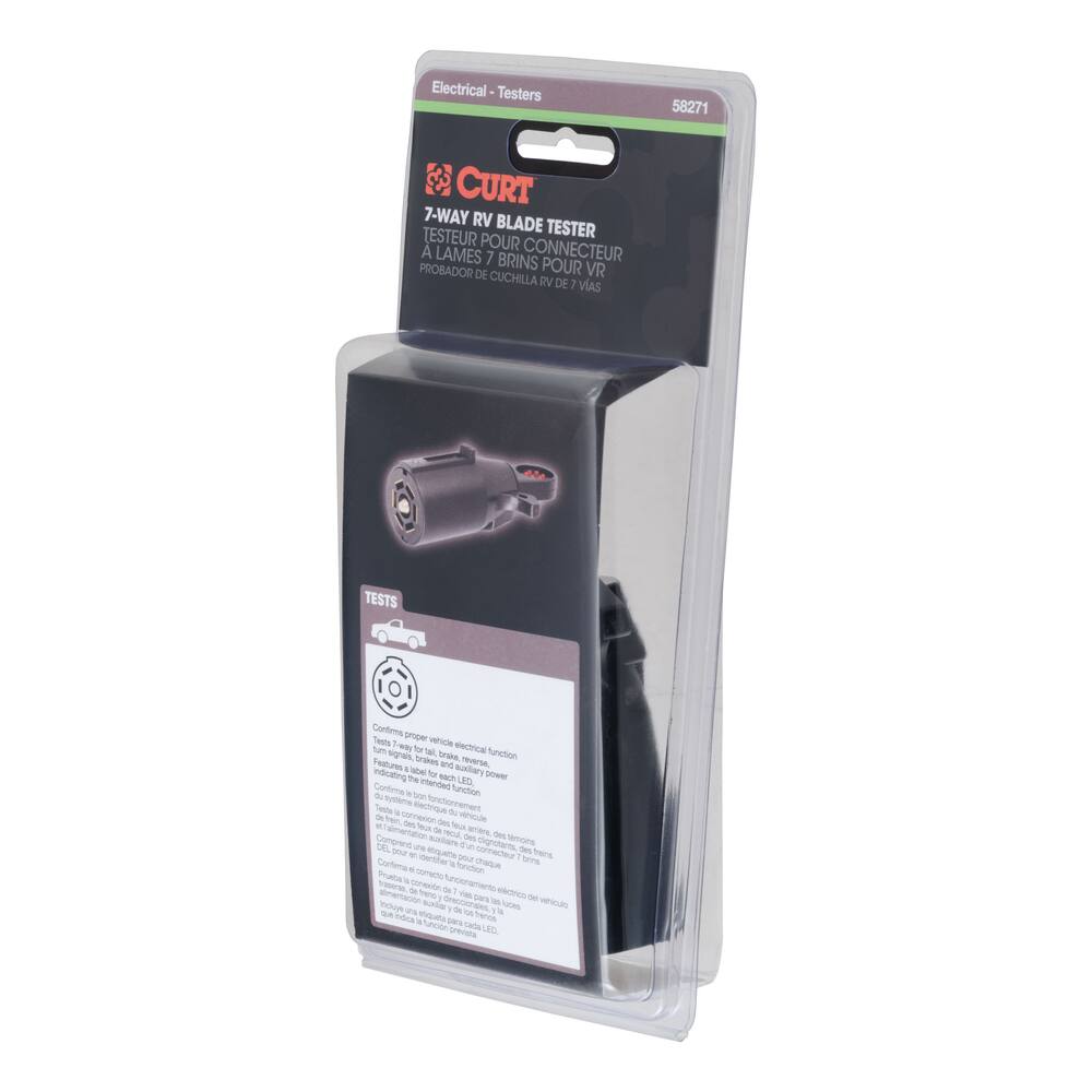 CURT 58271 7-Way Round RV Blade Vehicle Connector Tester (Packaged)