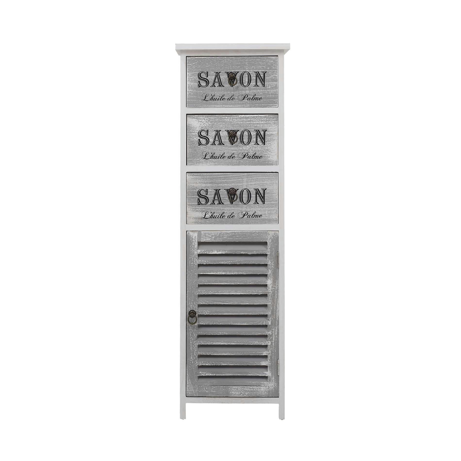 - Cabinet de rangement avec 3 tiroirs en bois blanc  et gris