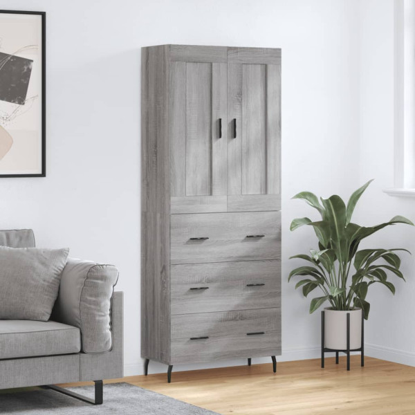 Szafka Witrynka Szara Dąb Sonoma z Drzwiami 69.5x34x180 cm do Salonu