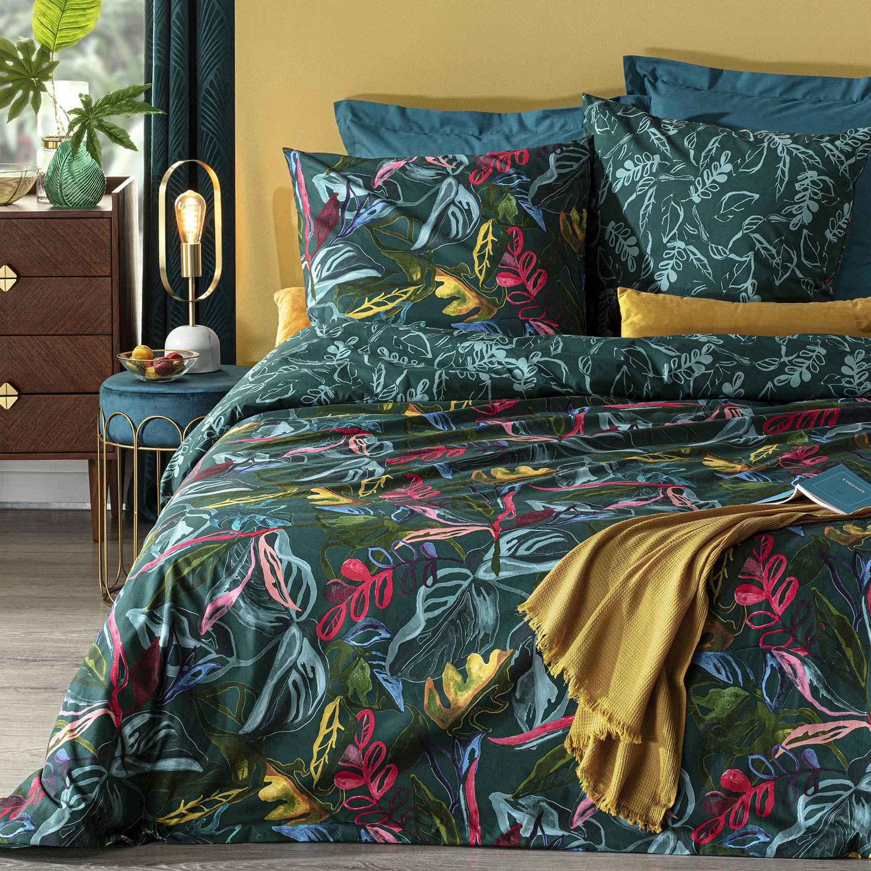 SELVA - Parure de lit imprimée coton bleu paon 220x240cm